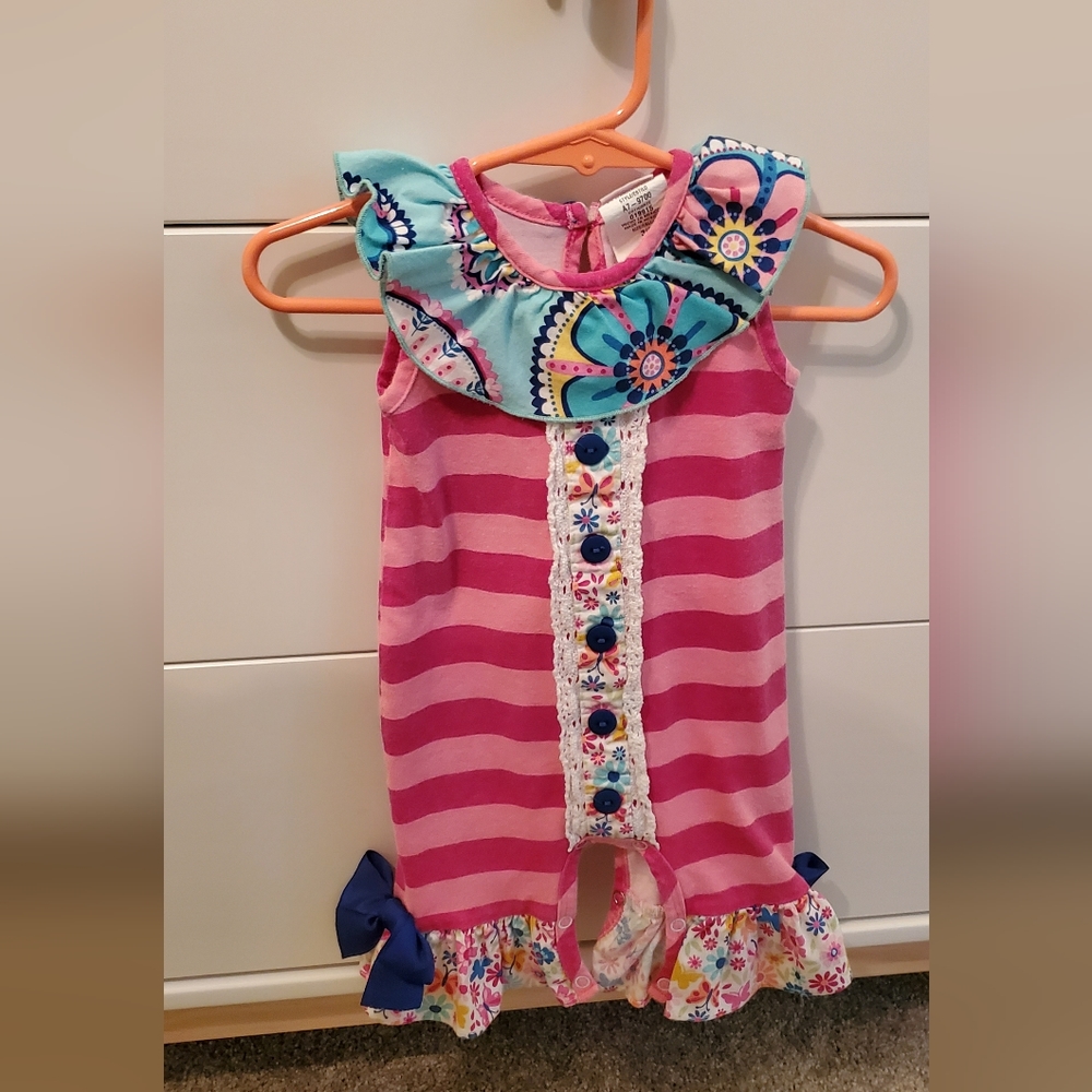 Ricrac & Ruffles Pink floral romper 3m